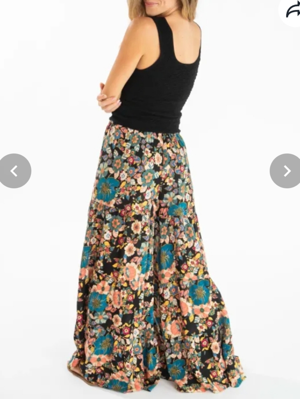 NATURAL LIFE Floral Wide Leg Pants in Black, Teal & Coral - Picture 3 of 14
